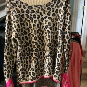 Leopard Print Sweater with Pink Accents